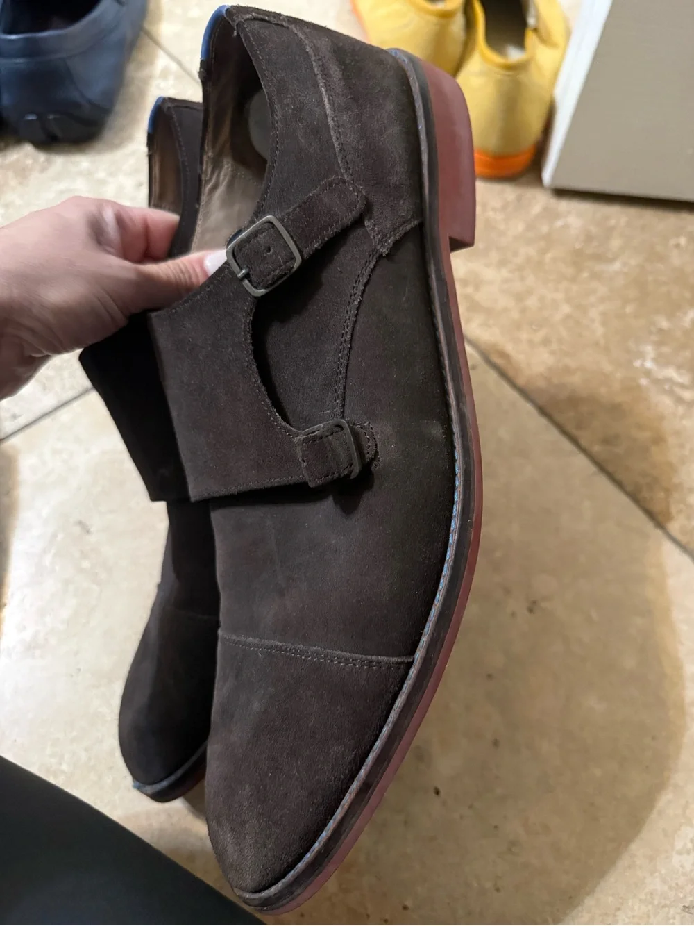 Oliver Sweeney London Men's Double Monk Strap Suede Shoes in Dark Brown